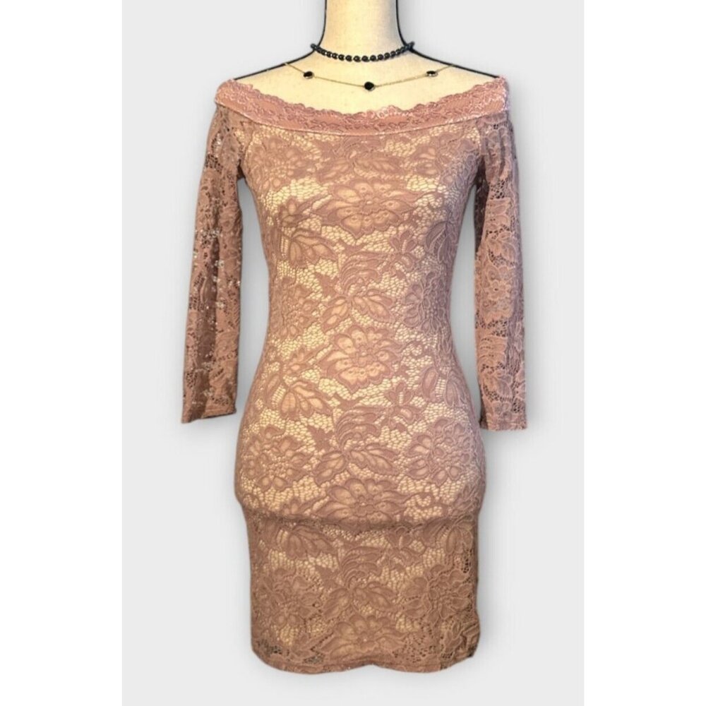 Agaci Womens Sz Med Bodycon Lace‎ Dress Fairy FloralLined Stretch Party Coquette